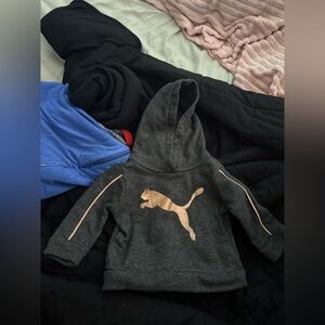 Puma Kids Charcoal Hoodie with Gold Emblem